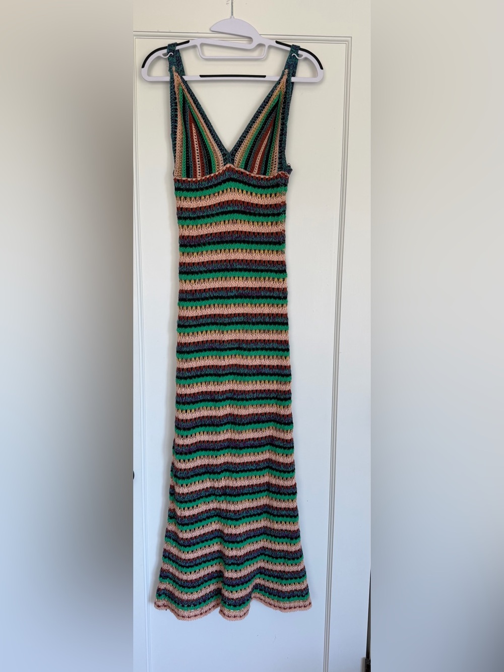 Zara Multicolor Striped Knit Maxi Skirt in Green, Pink & Black